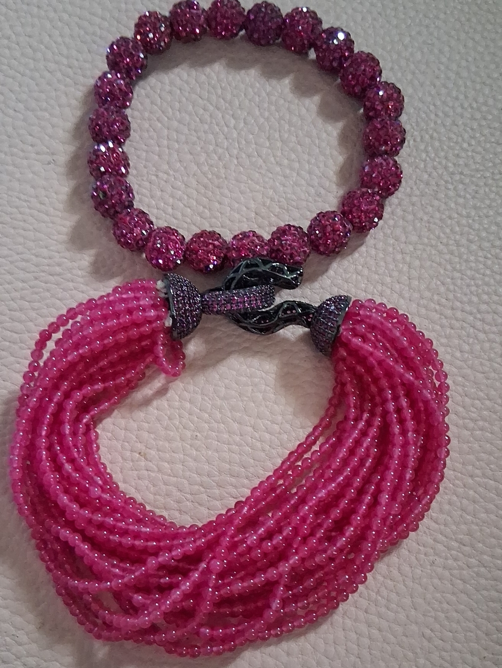 Pink Beaded Tassel Necklace and Bracelet Set